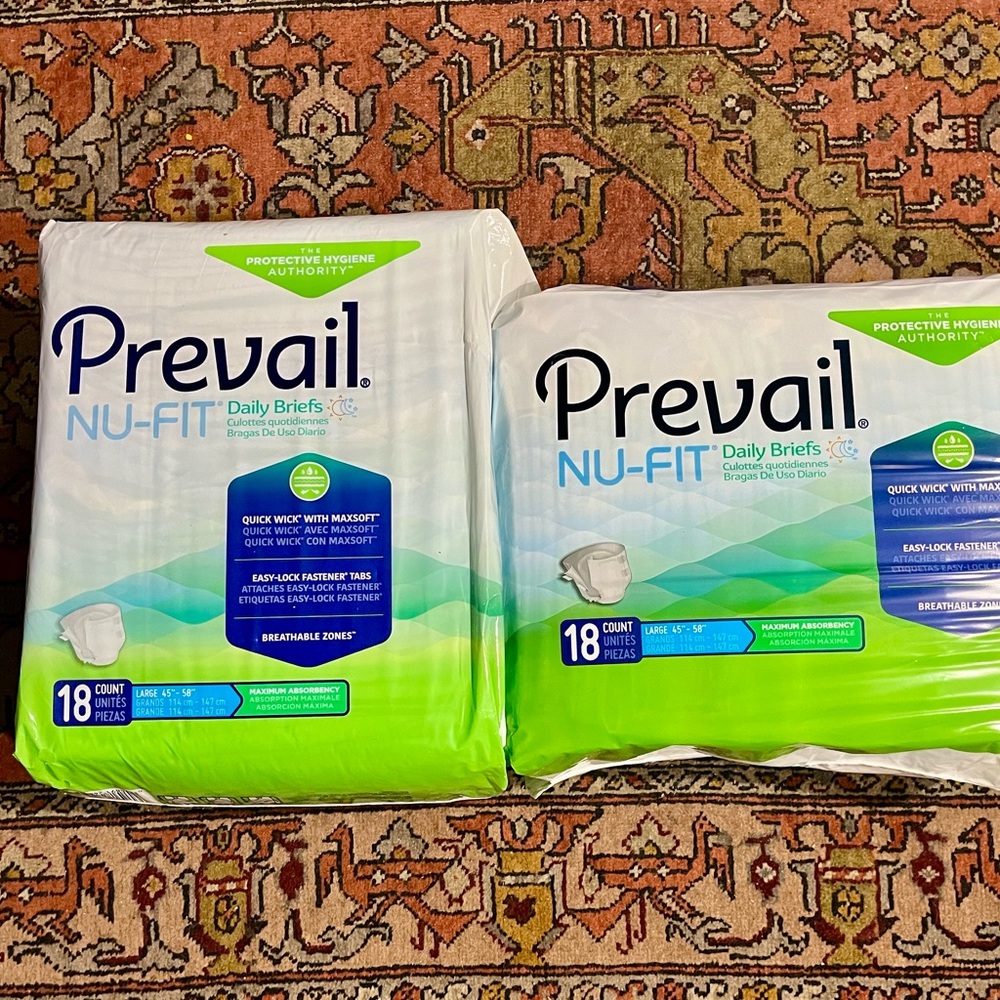Prevail NU-FIT Daily Adult Briefs. Size Large. Set of 2 bags, total 36 briefs.